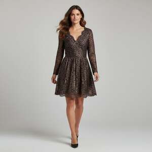 Bar 111 Metallic Bronze Lace Long Sleeve Mini Dress Chic Cocktail Size S
